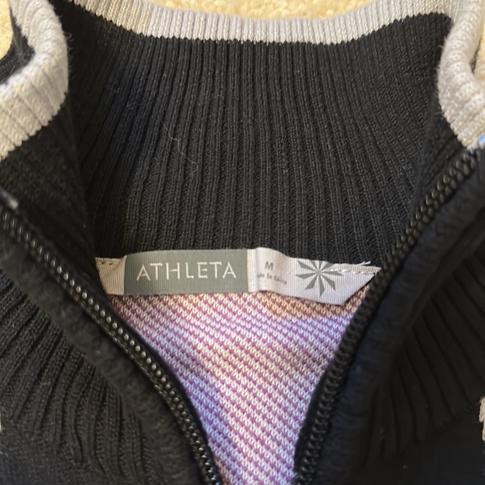 Athleta zip front black, gray, and purple sweater size M - Picture 2 of 14